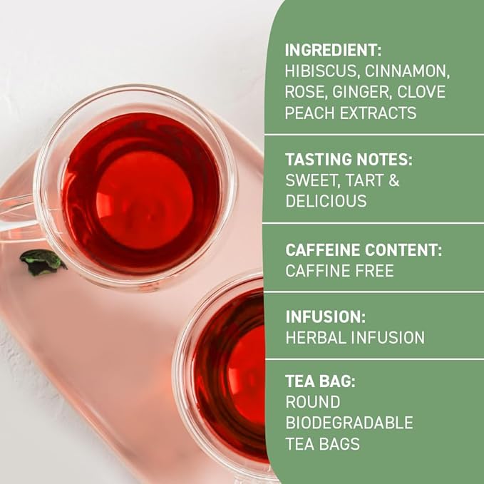HANDPICK, Peach Tea Bags (80 Count) Non-GMO, Caffeine-Free - Peach, Hibiscus, Cinnamon, Cloves, Ginger | Floral & Refreshing Herbal Tea Bags, Brew Iced Tea or Hot Tea - Bloomnest
