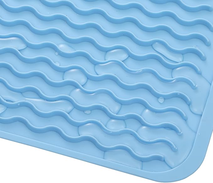 Silicone Dish Drying Mat for Multiple Usage,Easy clean,Eco-friendly,Heat-resistant Silicone Mat for Kitchen Counter or Sink,Refrigerator or drawer liner Light Blue L 16 inches x 12 inches - Bloomnest