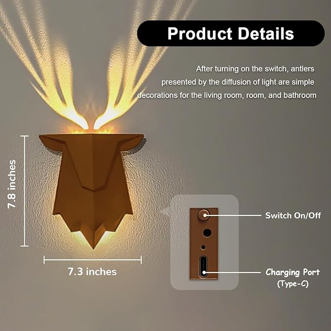 Antler Lamp with Remote Control, Adjustable and Timed Deer Night Light, Suitable for Living Room, Bedroom, Corridor Antler Wall Lamp Decor - Bloomnest