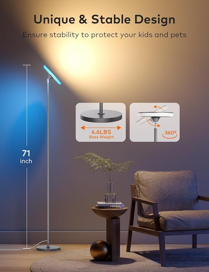 Bright Floor Lamp,42W 3700LM LED Torchiere Floor Lamps for Living Room, 71in. Modern Tall Standing Light with Remote,Color & Brightness Dimmable Sky Light,1/2/3H Timer for Bedroom,Office(Gray) - Bloomnest