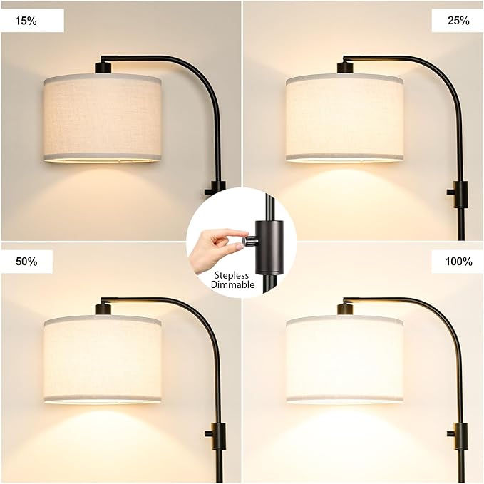 [Upgraded] Dimmable Floor Lamp, 1200 Lumens LED Edison Bulb Included, Arc Floor Lamps for Living Room Modern Standing Lamp with White Shade, Black Tall Lamp for Living Room Bedroom Office Dining Room - Bloomnest