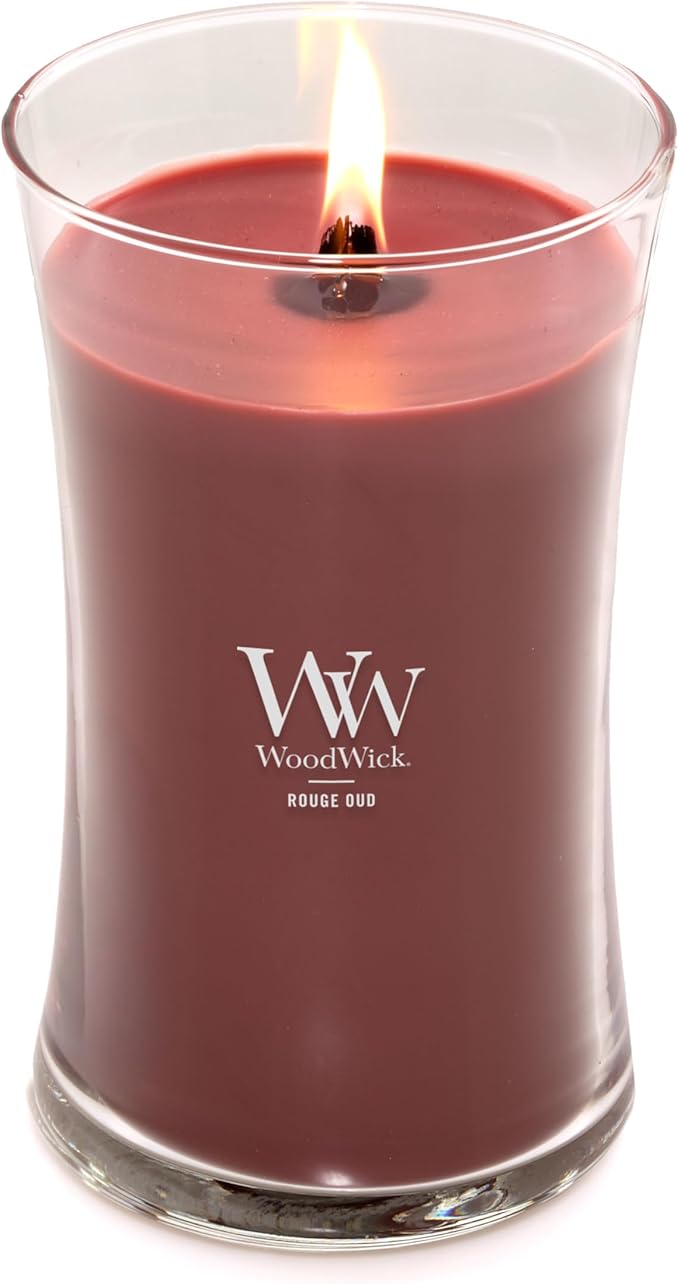 WoodWick Rouge Oud Gifts for Women and Men, 21.5 oz Large Hourglass Candle with Crackling Wick - Bloomnest
