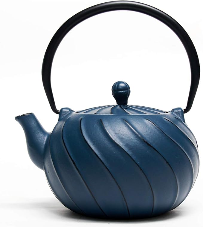 TOPTIER Japanese Cast Iron Tea Kettle with Infuser for Loose Leaf and Tea Bags, Stovetop Safe Teakettle with Enameled Interior, 40 oz (1200 ml), Navy Blue - Bloomnest