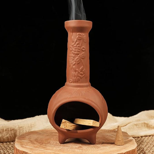 Handmade Terracotta Palo Santo Holder & Mini Chiminea Incense Dish-Elegant Cone Burner for Palo Santo Sticks & Sage-Ideal for Energy Cleansing, Yoga, Meditation,Zen,Altar Decor & Aromatherapy - Bloomnest