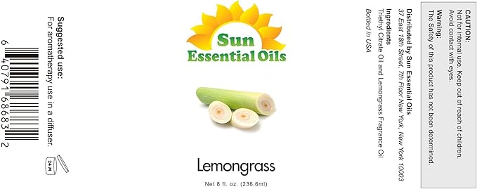 Sun Essential Oils - Lemongrass Essential Oil 8 oz with Dropper for Diffuser, Hair & Skincare, Aromatherapy Massage, Humidifier, Candle, Soap & Lotion Making at Home - Bloomnest
