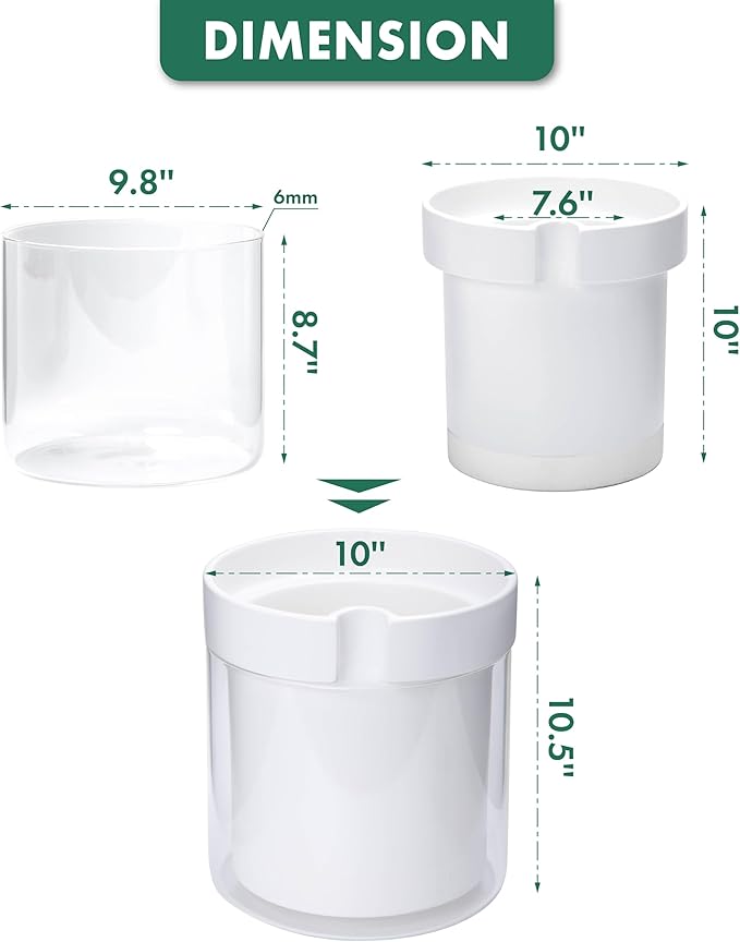 Phoenix Vine 10 Inch Self Watering Planter, White Terracotta Clay Pot with Glass Reservoir for Indoor Plants, Herbs, Flowers, Set of 1, 52-B-I-1 - Bloomnest