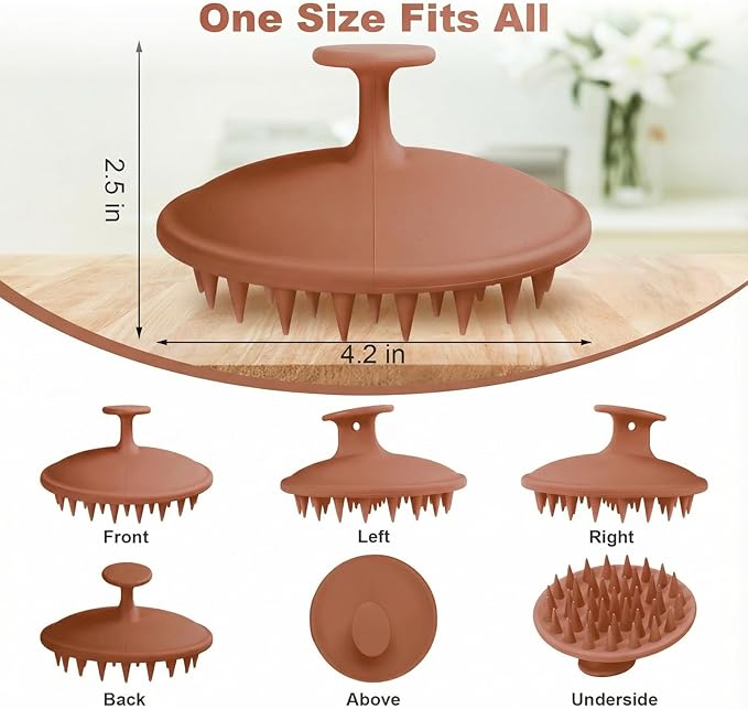 Meartchy Silicone Scalp Massager Shampoo Brush, Scalp Brush for Hair Growth & Dandruff Removal, Hair Scrubber Scalp Stimulator Exfoliator Brush with Soft Bristles for Wet Dry Scalp Care (Brown) Meartchy