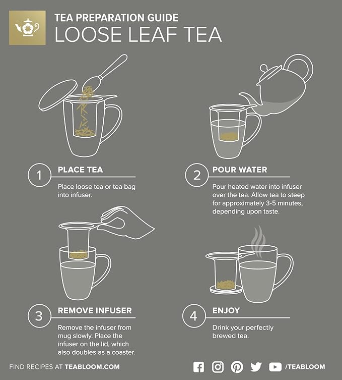 Teabloom Stay-Hot Heatproof Glass Mug with Loose Tea Infuser and Lid – 15 oz /430 mL – 2 Blooming Teas Included - Bloomnest