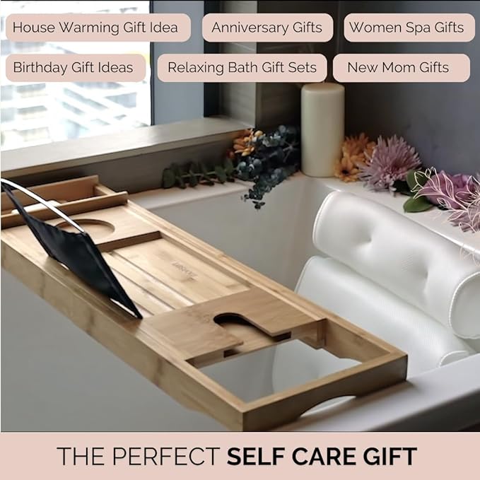 Foldable Bathtub Tray Caddy - Expandable Bath Tray for Tub | Secure, Non-Slip Bathtub Caddy for Tub for Bath Accessories, Self Care Home Spa Gift Set, Relaxing Gifts for Women, New Moms, House Warming - Bloomnest