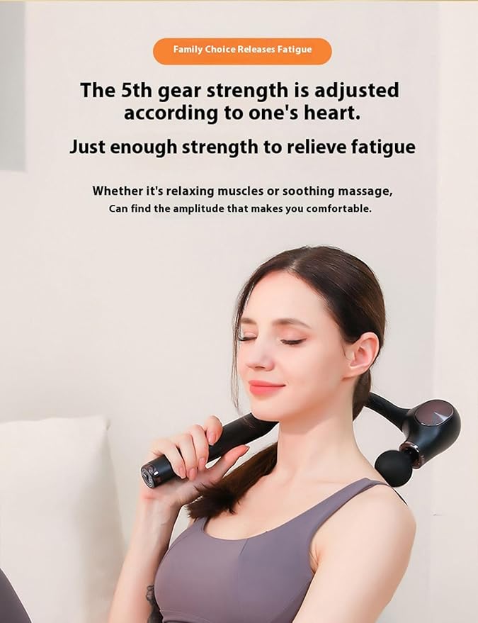 Deep Tissue Massage Gun with Bend Handle, 12MM Percussion, 4 Replaceable Heads, Less-Shock Design for Back, Neck, Foot, Leg, Shoulder - Bloomnest