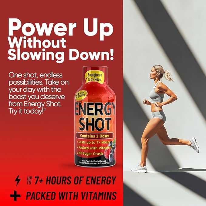Fruit Punch Extra Strength Energy Shot 48 pk – 260mg Natural Caffeine B12 B6 – Energy & Focus Support – 2 Servings Sugar Free Zero Calorie Green Tea B-Vitamins Electrolytes Vegan – 1.93 fl oz - Bloomnest