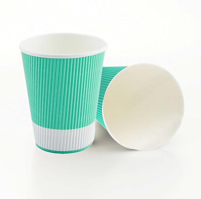 Restaurantware 12 Ounce Ripple Wall Disposable Coffee Cups, 500 Insulated Midnight Light Green Paper Tumblers with Rolled Rim Design, Lids Sold Separately for Hot Drinks like Tea, Hot Chocolate - Bloomnest