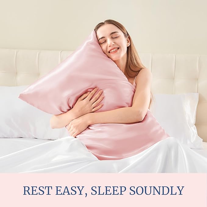 BEDELITE Satin Pillowcase for Hair and Skin, Super Soft and Cooling Similar to Silk Pillow Cases 2 Pack with Envelope Closure, Gift for Women Men(20"x26" Standard Size, Pink) - Bloomnest