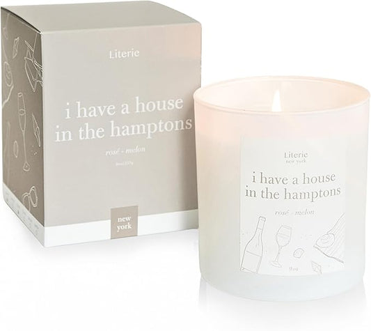 Literie NYC Inspired Scented Candle: I Have A House in The Hamptons - Rosé & Melon Scent, 9oz, 50 Hour Burn, Vegan Soy & Coconut Blend Candle for Home Decor, Gift for Women & Men - Bloomnest