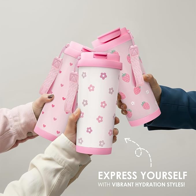Floral Tumbler - Stainless Steel 2-in-1 Lid Coffee Tumbler 18 oz, Insulated Travel Mug Gift for Women Girls Teen, Birthday Christmas - Bloomnest