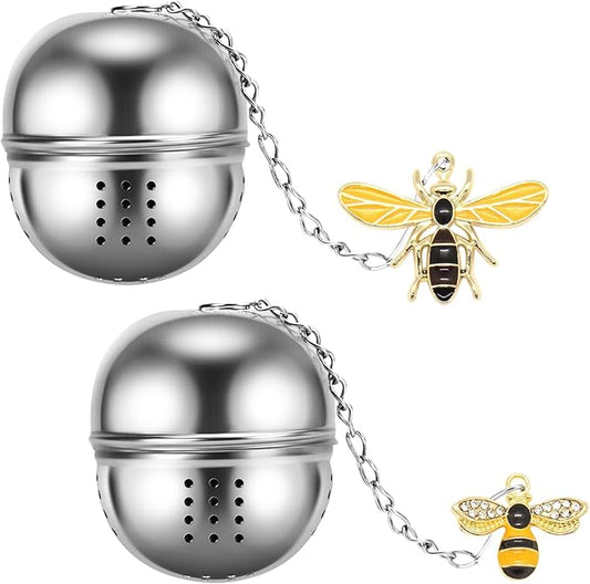 2Pcs Stainless Steel Mesh Tea Infuser, 2.1 inch Tea Infuser Ball with Cute Honey Bee Pendant,Tea Strainer Tea Diffuser Tea Steeper for Filtering Tea,Tea Infusers for Loose Tea