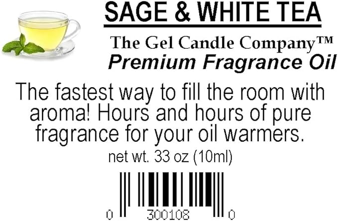 Sage And White Tea Fragrance Oil in Amber Glass with Built in Dropper Diffusers and Burners 10 ML/.33 OZ. Bloomnest