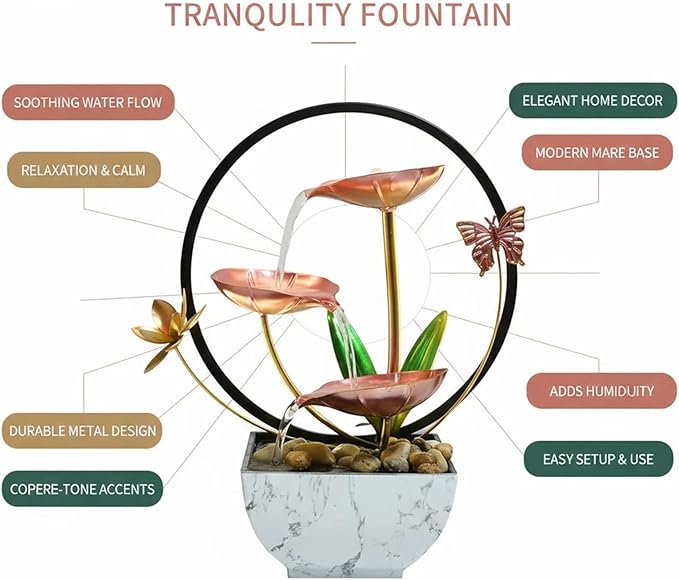 Pink Indoor Table Top Fall Decor Indoor Relaxation Water Fountain, Waterfall, Small Fountains with LED Lights Zen Meditation Fountains. - Bloomnest