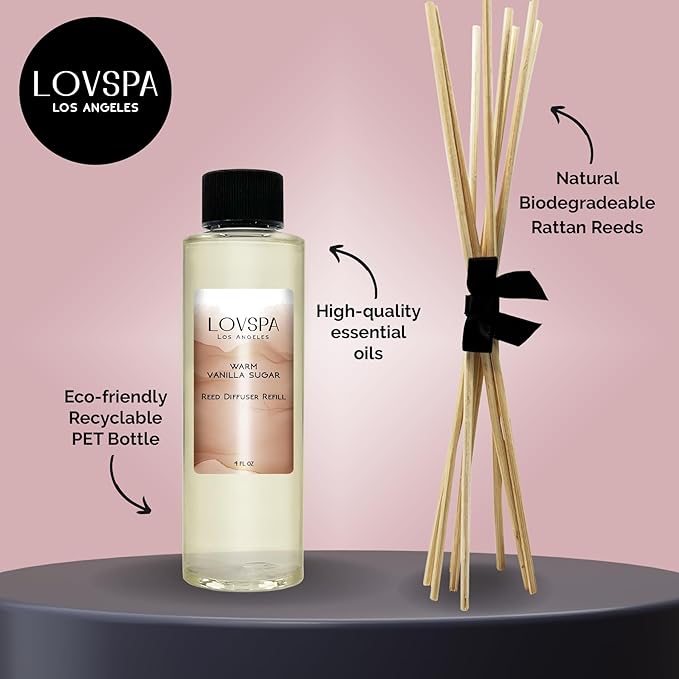 LOVSPA Warm Vanilla Sugar Diffuser Oil - Luxury Essential Oils for Diffuser Refill & Air Freshener Room Spray - Long-Lasting & Natural Home Fragrance, Scented Oil for Diffusers, USA Made, 4oz - Bloomnest