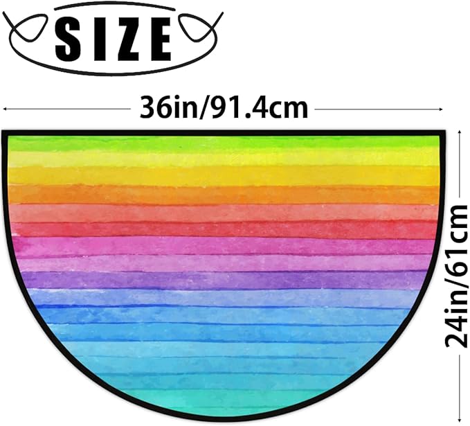 Half Round Door Mat, Watercolor Bright Color Rainbow Striped Non-Slip Half Circle Area Rug Doormat Washable Durable Home Decor Half Moon Rug for Floor Indoor Outdoor Living Room Bedroom Kitchen Patio - Bloomnest