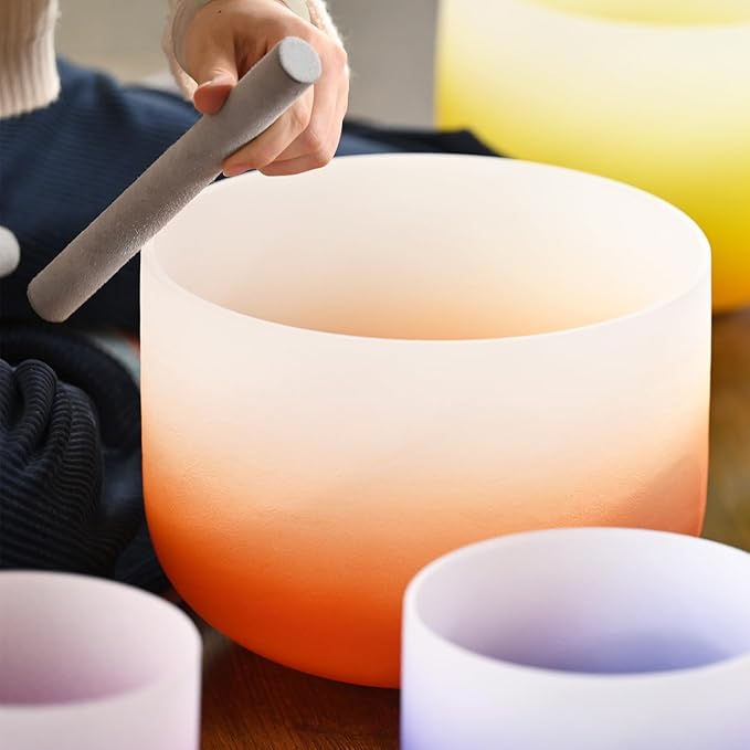 432HZ 7PCS Set Of 6-12 Inch Aria Gradient Design Frosted Quartz Crystal Singing Bowls With 2 PCS Travel Carry Case Bag. - Bloomnest