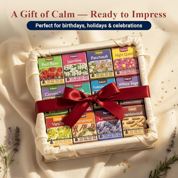 Tulasi Classic Incense Cones with Natural Oils Scents, Set of 12 Fragrances (180 Cones) Calming Home Aromatherapy, Meditation, Relaxing, Mixed Scents with Natural Oils Tulasi
