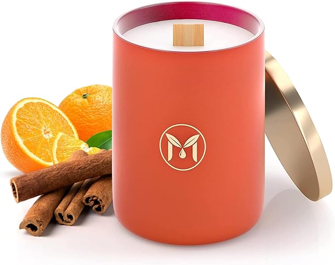 MyrrhUSA Orange Cinnamon Scented Candle – 15oz Natural Soy Wax with Crackling Wooden Wick & Essential Oil | 80 Hour Burn | Luxury Aromatherapy Candle for Relaxation, Home Décor, Living Room & Bathroom - Bloomnest