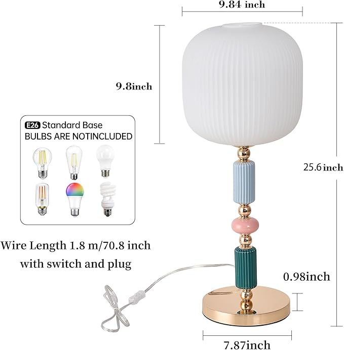 Milk White Glass Shade Table Lamp Modern Metal Desk Lamp with Plug Cord Switch for Bedroom Dining Room - Bloomnest