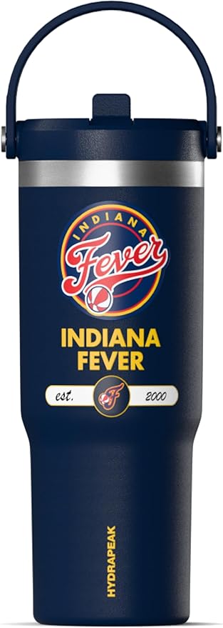 Hydrapeak x WNBA Officially Licensed Indiana Fever 32 oz Nomad Tumbler with Handle and Straw Lid, Leakproof Stainless Steel Water Bottle - Bloomnest