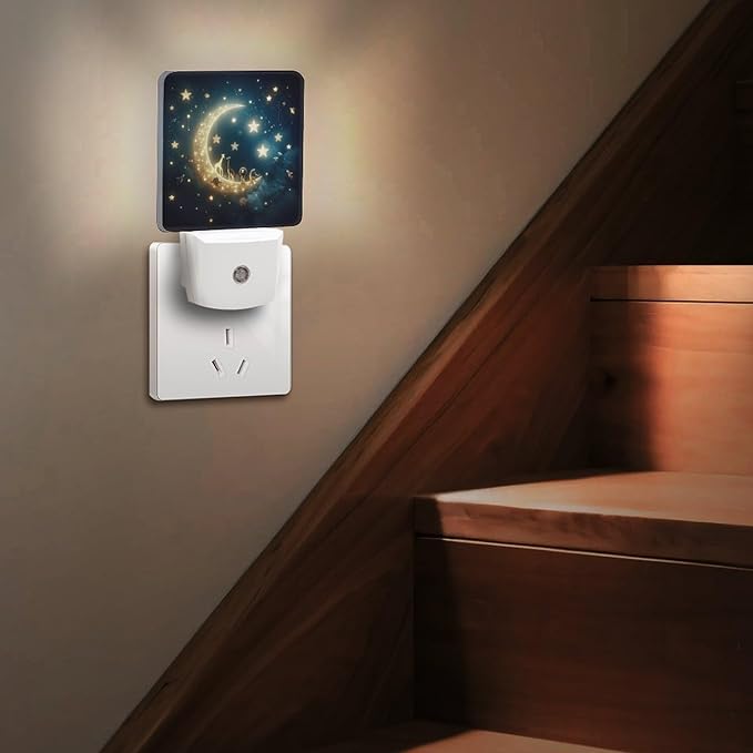 Moon and Starry Sky Night Light, Plug into Wall Decor Nightlights for Bedroom, Bathroom, Hallway, Kitchen, with Dusk to Dawn Light Auto Sensors LED Night Lights for Boys Girls Women Men Room Gifts - Bloomnest