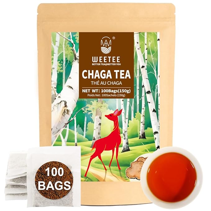 WT WEETEE Chaga Tea Bags 100 Count, 100% Siberian Birch Chaga Mushroom Tea, Caffeine-Free - Rich in Antioxidants - Bloomnest