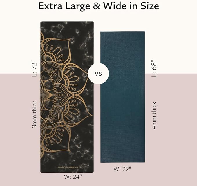 Shakti Warrior Pro Hemp Mat - Artist Designed, Premium Printed Eco-Friendly Non-Slip mat, Great for Regular & Hot Yoga, Pilates, Workouts 72 inch x 24 inch x 3mm Thick