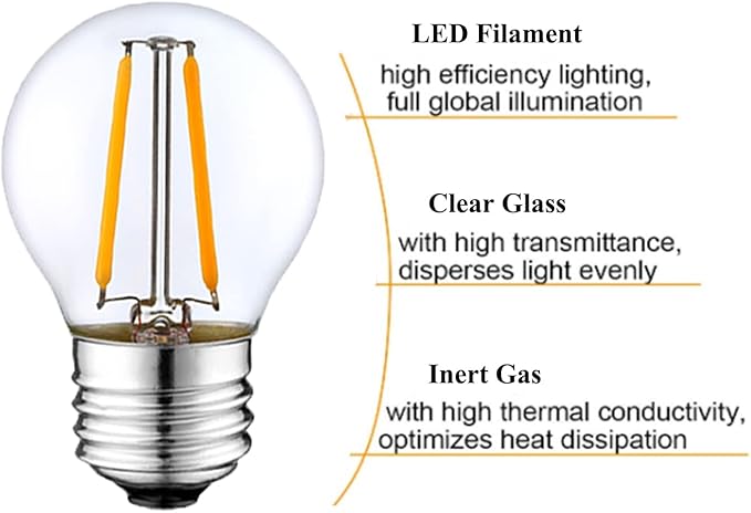 Dimmable 2W LED Globe Bulb 25Watt Equivalent E26 Light Bulb Warm White 2500K LED Edison Bulb, Vintage Filament Edison Decorative Bulb for Chandelier, Ceiling Fan, 6 Pack - Bloomnest