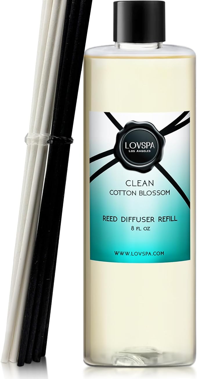 LOVSPA Clean Cotton Blossom Diffuser Oil - Essential Oils for Diffuser Refill & Air Freshener Room Spray - Long-Lasting & Natural Home Fragrance, Scented Oil for Diffusers, USA Made, 8 oz - Bloomnest