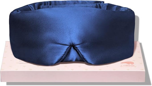 LitBear Silk Sleep Mask for Side Sleeper, Eye Mask Sleeping for Women Men 100% 22 Momme Pure Mulberry Silk, Face-Hugging Padded Eye Cover for Sleeping with Adjustable Band (Midnight Blue)