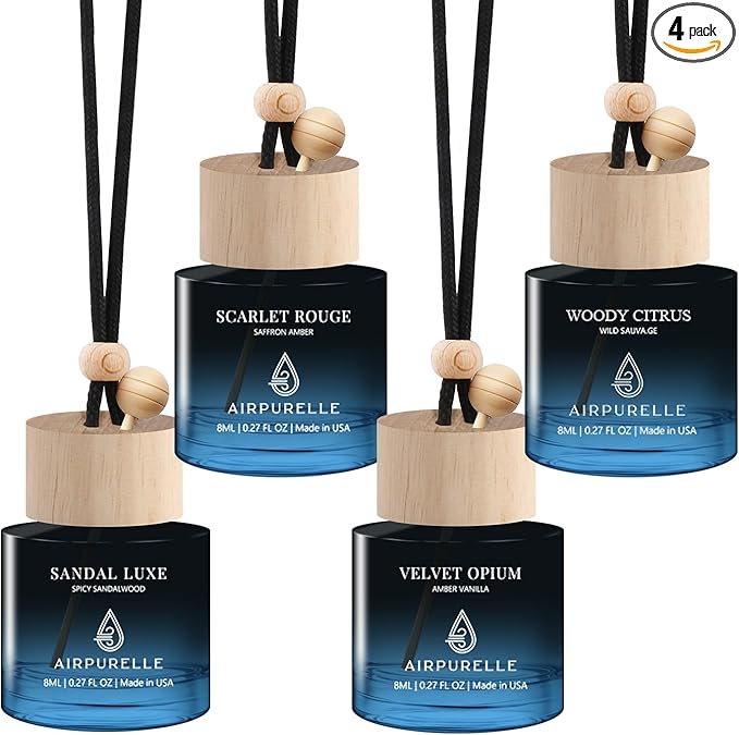Car Air Freshners Hanging 4 Pack – Long Lasting Air Freshener for Car 90+ Days, Fragrance Oil Diffuser Gift Set, Four 0.27 FL OZ/8ML, Premium Car Fresheners Scent, Made in USA, Mothers Day Gift - Bloomnest
