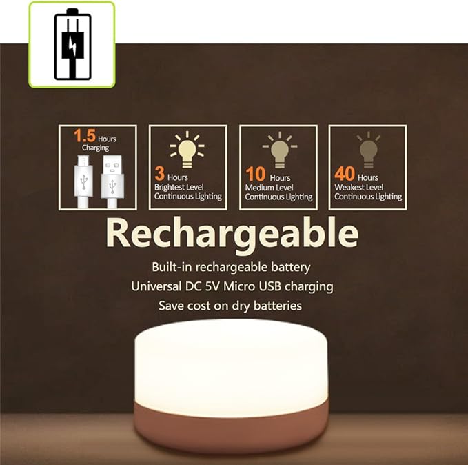 Rechargeable Mini Touch Night Light, Wireless LED Lamp for Kids - Portable, Dimmable Nursery Lamp - Bloomnest