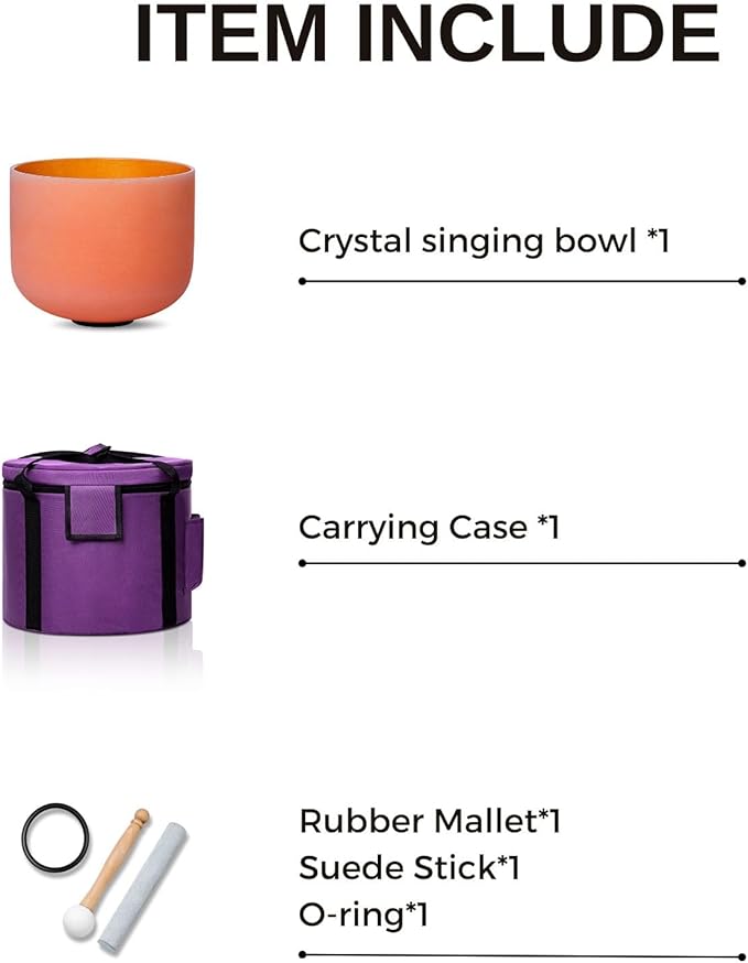 8 Inch Orange D Note 432hz Sacral Chakra Crystal Singing Bowl Healing with Carrying Case and Rubber Mallet Suede Strikers Oring - Bloomnest
