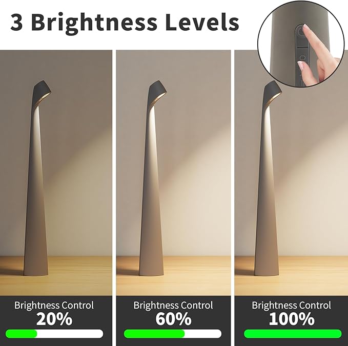 Table Lamps Cordless Rechargeable Battery Light, LED Desk Lamps Outdoor Portable Touch Lamps, Operated Wireless Portable Lamp. (Grey) - Bloomnest