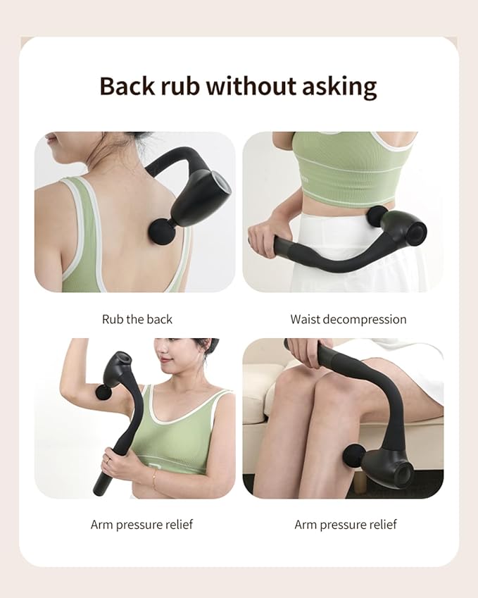 Massage Gun with Extended Handle, Upgraded U-Shaped Back Massager, Reaches Hard-to-Access Muscles, 4 Massage Heads & 4 Speed Levels, Body Massager for Back, Neck, Shoulder, Leg, White - Bloomnest