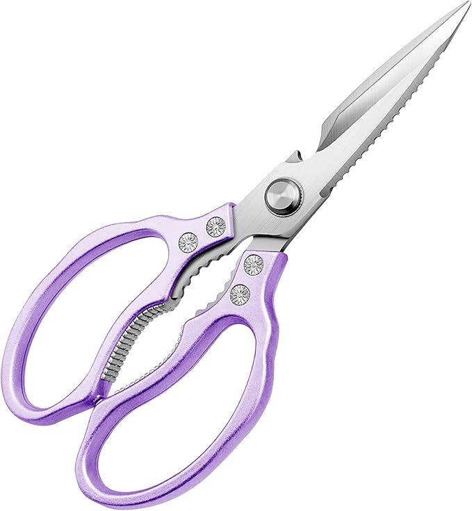 AWinjoy Heavy Duty Sharp Kitchen Scissors, Dishwasher Safe, Cooking Shears for Meat, Chicken, Fish, Poultry, Herb, Bread (Purple) - Bloomnest