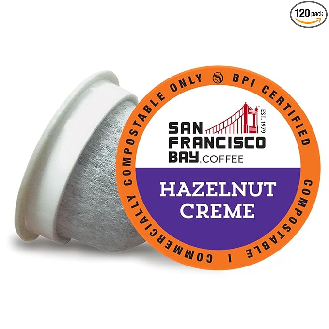 San Francisco Bay Compostable Coffee Pods - Hazelnut Crème (120 Ct) K Cup Compatible including Keurig 2.0, Flavored, Medium Roast - Bloomnest