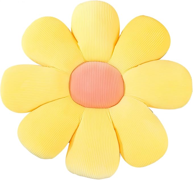 Flower Pillow, Flower Shaped Throw Pillow Floor Pillow Soft Seating Cushion Room Decor Plush Pillow for Bedroom, Sofa, Bed, Reading (15 inch, Yellow) - Bloomnest