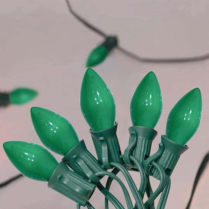 SUNSGNE C7 Ceramic Green Replacement Bulbs, 25 Pack St. Patrick's Day Light Bulb Night Light Candle Bulb, Outdoor String Light Bulbs for St. Patrick's Day Patio Christmas Decor, C7/E12 Base-5 Watt - Bloomnest