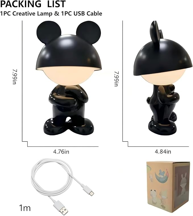 Night Light | Mini Desk Lamp | Table Lamps for Night Stands LED Cool Shape 3 Level Dimmable Touch Light with Rechargeable Battery for Bedside Living Room Home Decor Christmas Gifts(Black) - Bloomnest