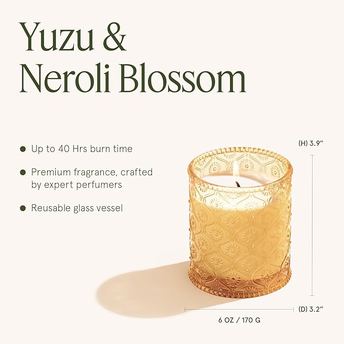 LA JOLIE MUSE Yuzu & Neroli Blossom Candle - Yuzu, Orange Blossom, Cedarwood | 6 oz Natural Soy Wax | 40 Hours Clean Burn | Citrus Scented Candle | Gift-Ready for Hosts & Gatherings - Bloomnest