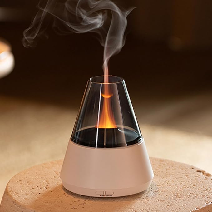 Ultrasonic Aroma Diffuser with Simulated Flame, 150ml, Timer and Auto-Off, LED Ambient Light (White) - Bloomnest