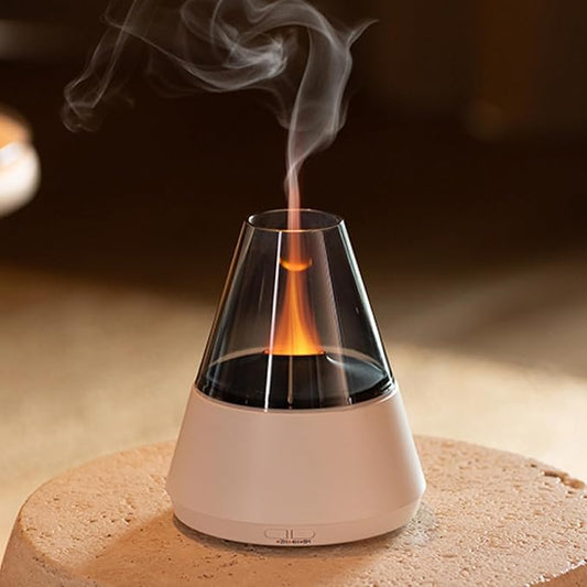 Ultrasonic Aroma Diffuser with Simulated Flame, 150ml, Timer and Auto-Off, LED Ambient Light (White) - Bloomnest