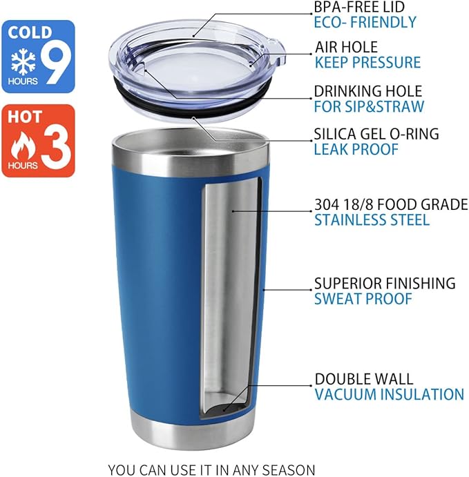 HASLE OUTFITTERS 20oz Tumblers Stainless Steel Mugs with Lid Double Wall Vacuum Insulated Coffee Cups for Cold & Hot Drinks (20oz-Dark Blue, 4 Pack) - Bloomnest