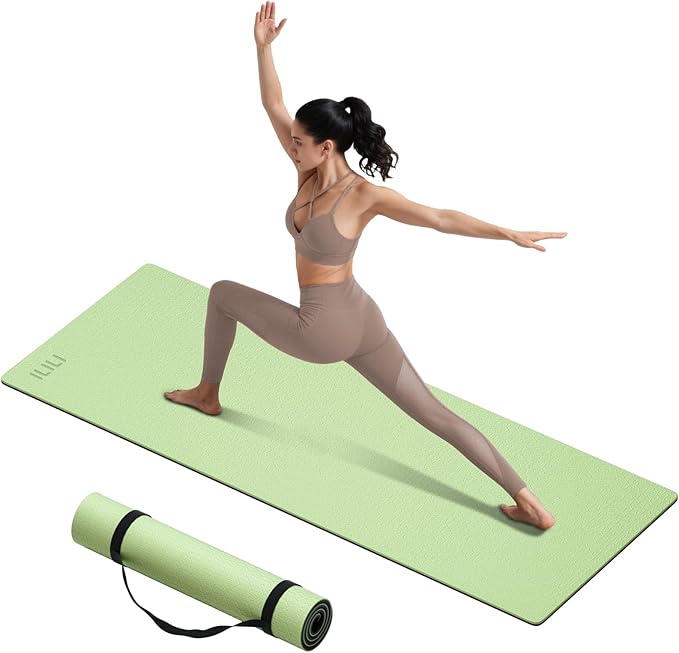 ILILI Yoga Mat 10mm Extra Thick and 193cm Extra Long, 76x28×0.4 Inch, Double Color Non-Slip TPE Material, Easy Carrying with Strap, Ideal for Yoga, Pilates, Floor Exercise, Home and Outdoor Use, Eco Friendly - Bloomnest
